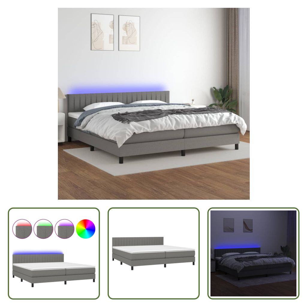 The Living Store Boxspringbett mit Matratze & LED Dunkelgrau 200x200 cm Stoff