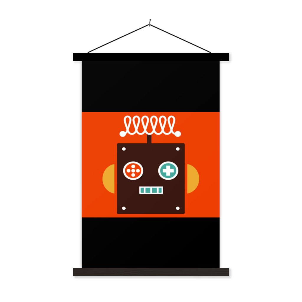 MuchoWow Textilposter Roboter - Formen - Gesicht - Orange - Jungen - Kinder 150x113 cm mit schwarzem Rahmen - Wohnzimmer