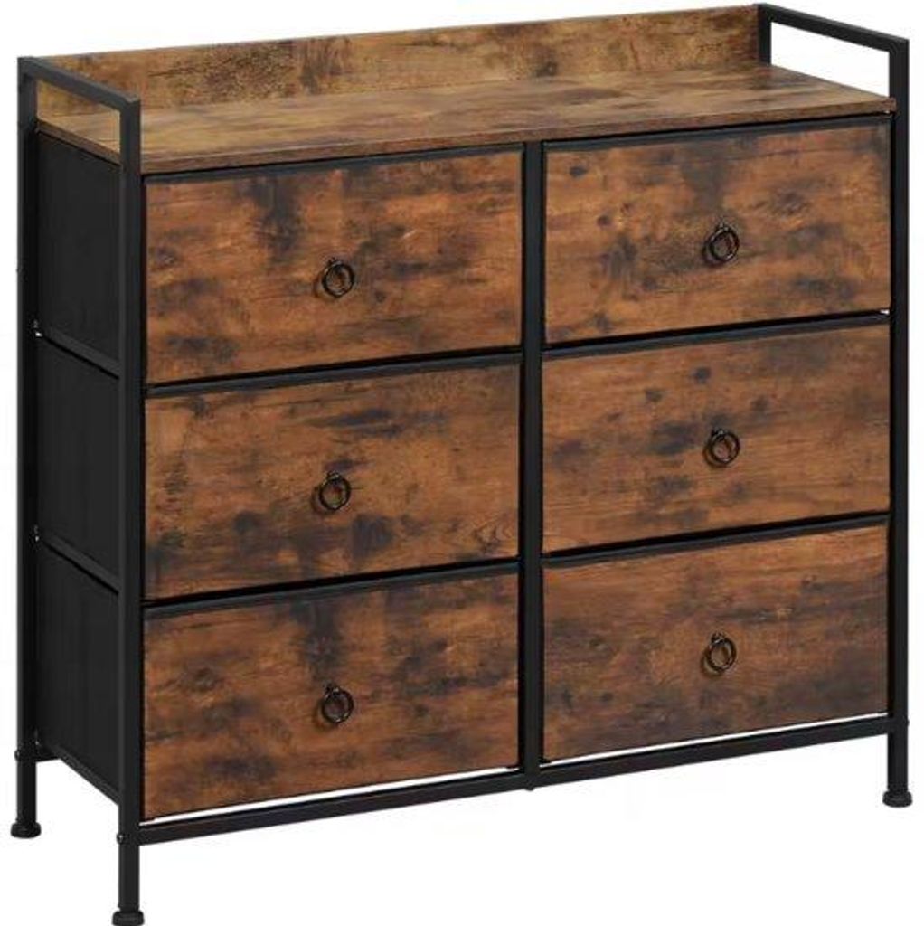 Ladekast mit 6 Ladestationen - Vintage-Braun - Holz-Top & Metall-Framed - für Schlafzimmer, Flur oder Wohnzimmer - mit Seitenschrank & verstellbar...