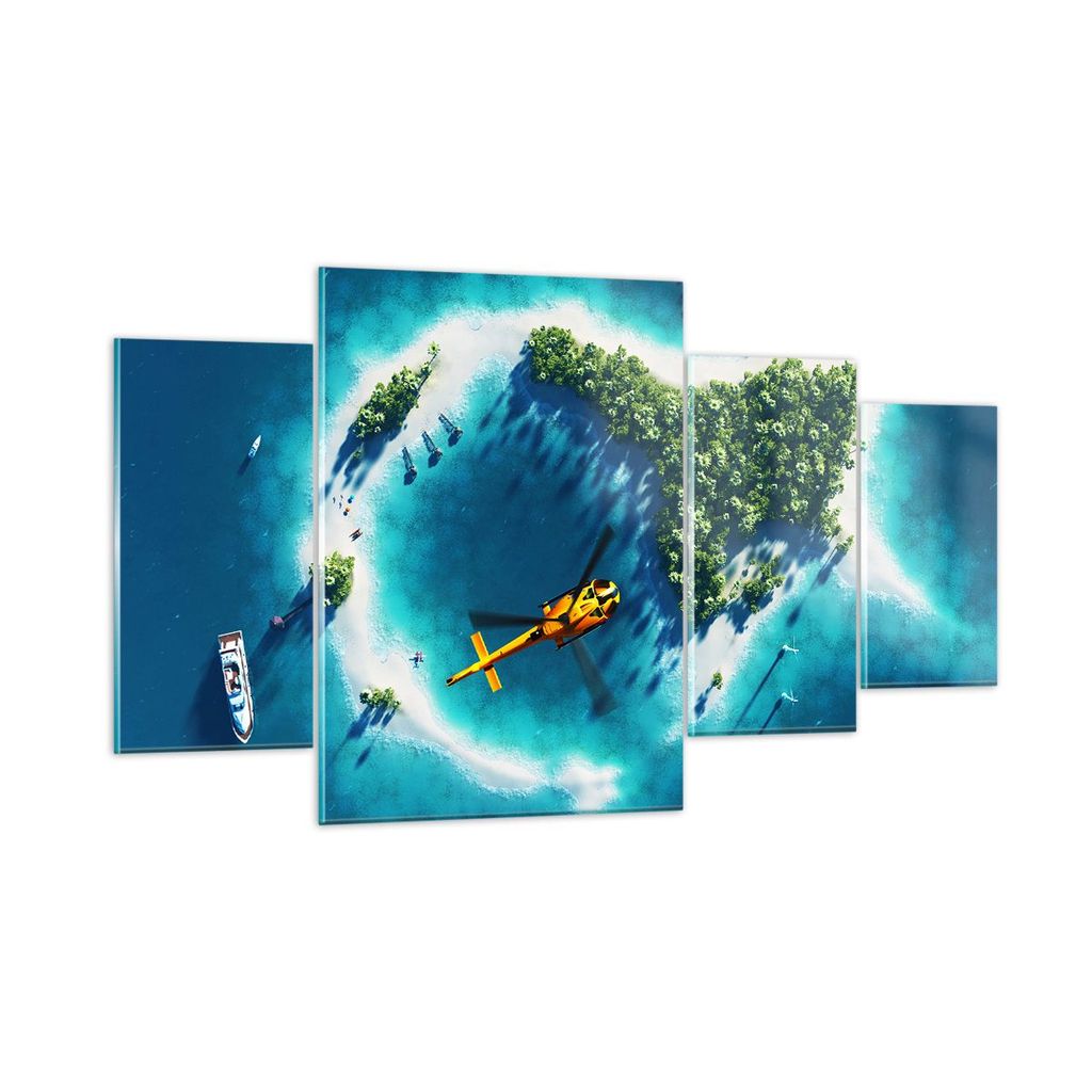 Bilder auf glas - Hubschrauber Ozean Insel Paradies - 160x90cm - Glasbilder - Wandbilder - Kunstdruck - Wanddekoration aus Glas - Glas Bilder - Wan...