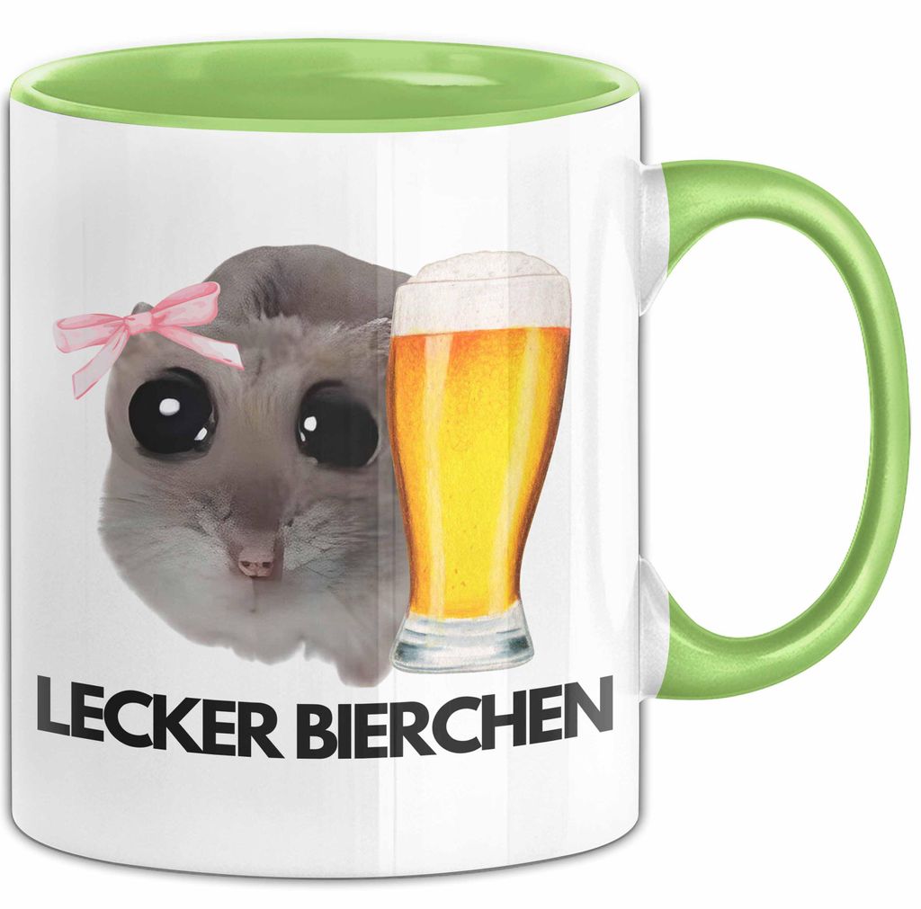 Sad Hamster Tasse Lecker Bierchen Geschenkidee Dank Meme Trauriger Hamster Schleife (Grün)