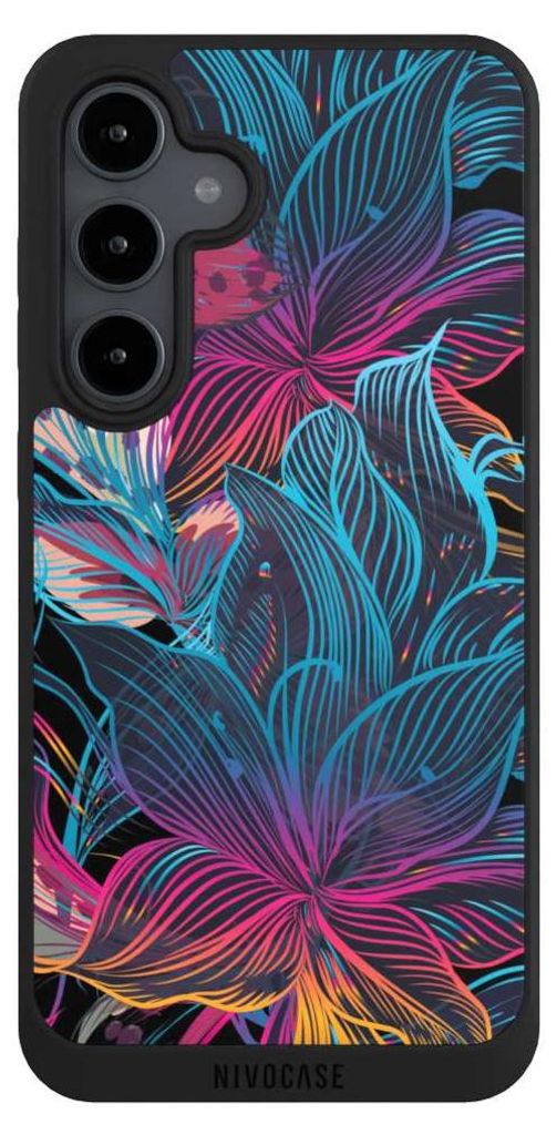NIVOCASE Handyhülle für Samsung Galaxy S24 FE 5G Hülle NIVOpure Case Schwarz Blumen Neon bunt