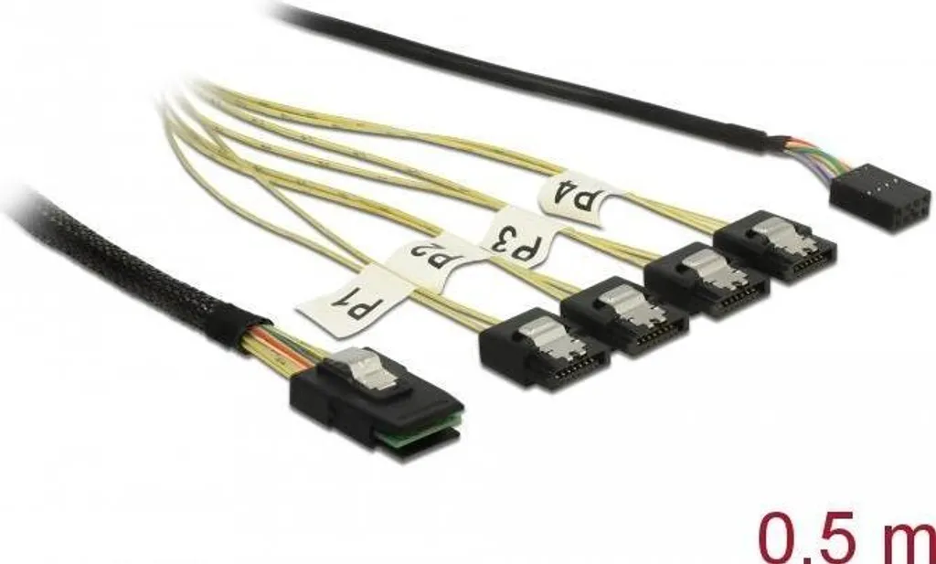 Câble Liaison Contrôleur Mini SAS vers Disques SATA Delock 50cm 6G