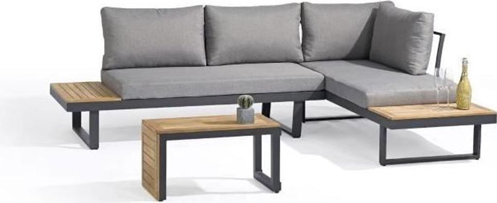 Gartenmöbel Set, Modulares Lounge Set, Aluminium, 4 Sitzer, DCB GARDEN TOKYO, Anthrazitgrau & Akazienholz