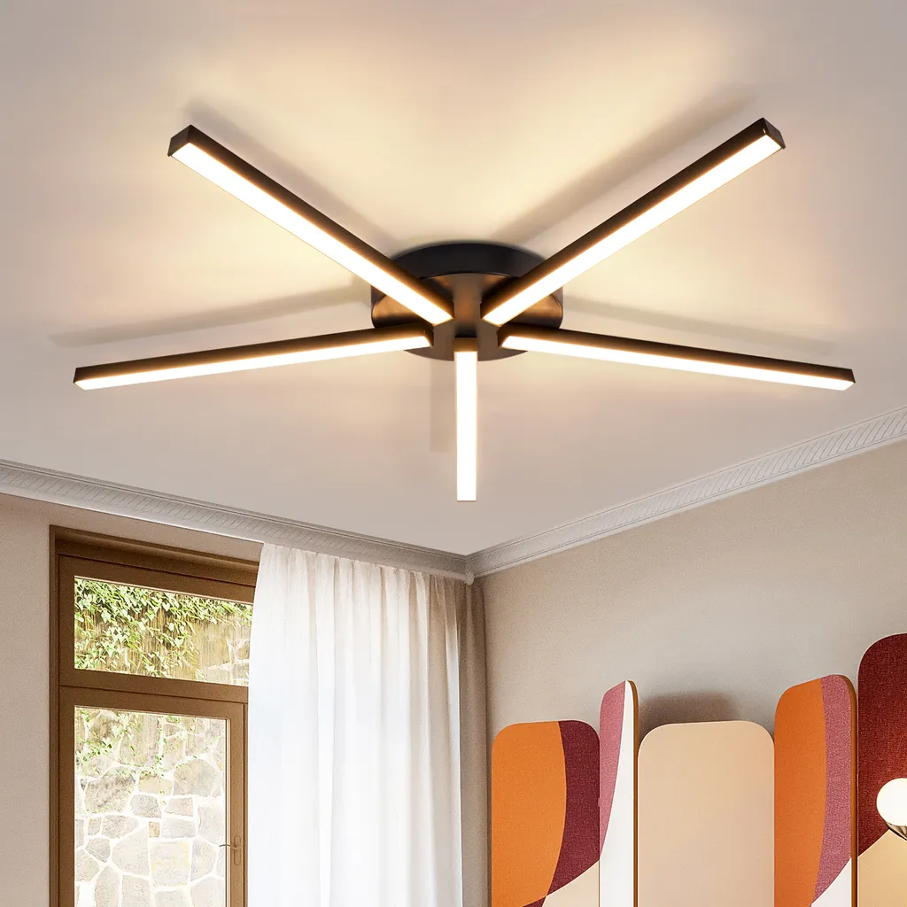 Luminaire LED noir 24W anti-éblouissement, grand plafonnier 64cm 3000K