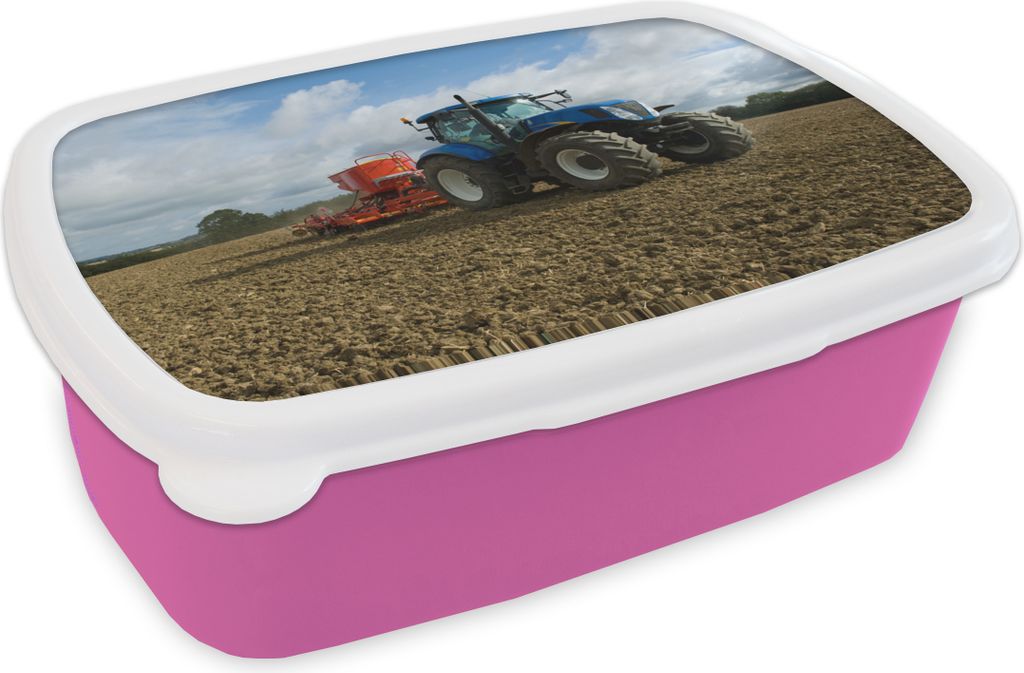KitchenYeah Lunchbox Brotzeit Brotdose 17x11 cm Traktor - Blau - Landleben - Wolken Kinder Brotzeitdose - Lunchpaket - Brotkasten - Sandwich Box