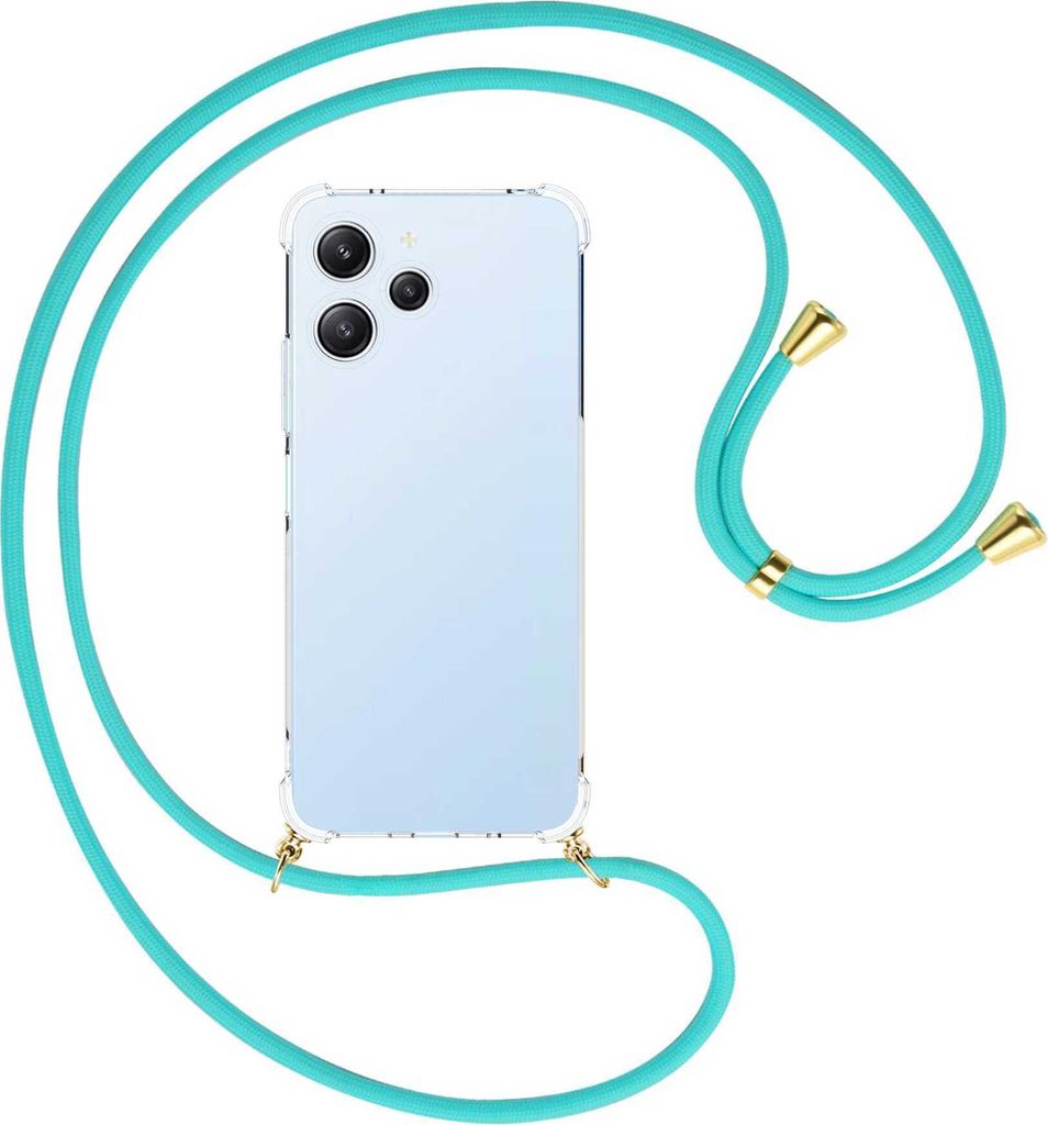 Handykette Backcover-Schutzhülle mit Band (Metall goldfarben) für Xiaomi Redmi 12 (6.79'') - türkis