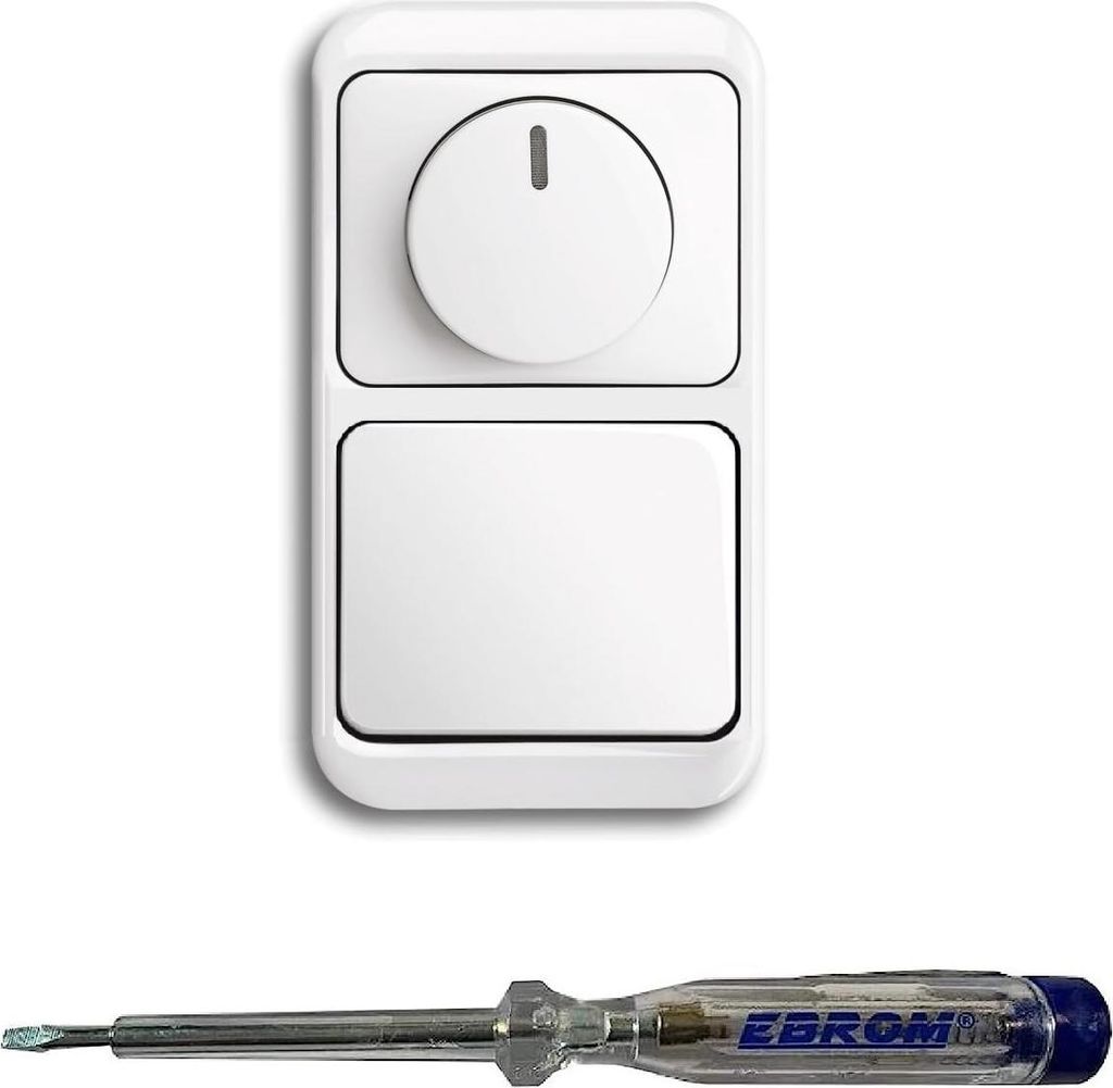 Busch Jäger 6523U-102 LED Drehdimmer Dimmer + Dimmerscheibe 6540-24G und Lichtschalter 2000/6 US und 1786-24 in alpha studioweiß inklusive EBROM ...