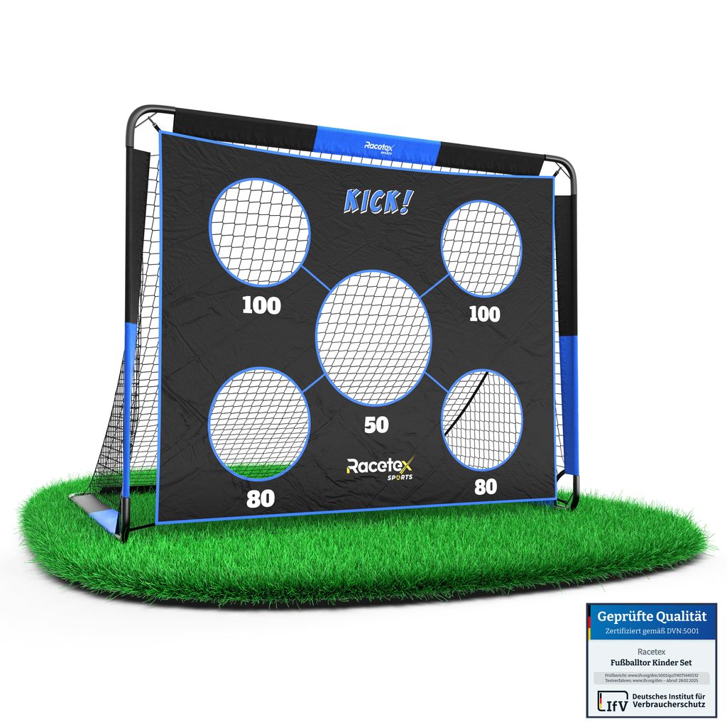 Racetex 2-in-1 Fußballtor Kinder mit Torwand – Fussballtore für Garten Kinder, robust & stabil dank Glasfaserstangen – schnell aufbaubar & le...