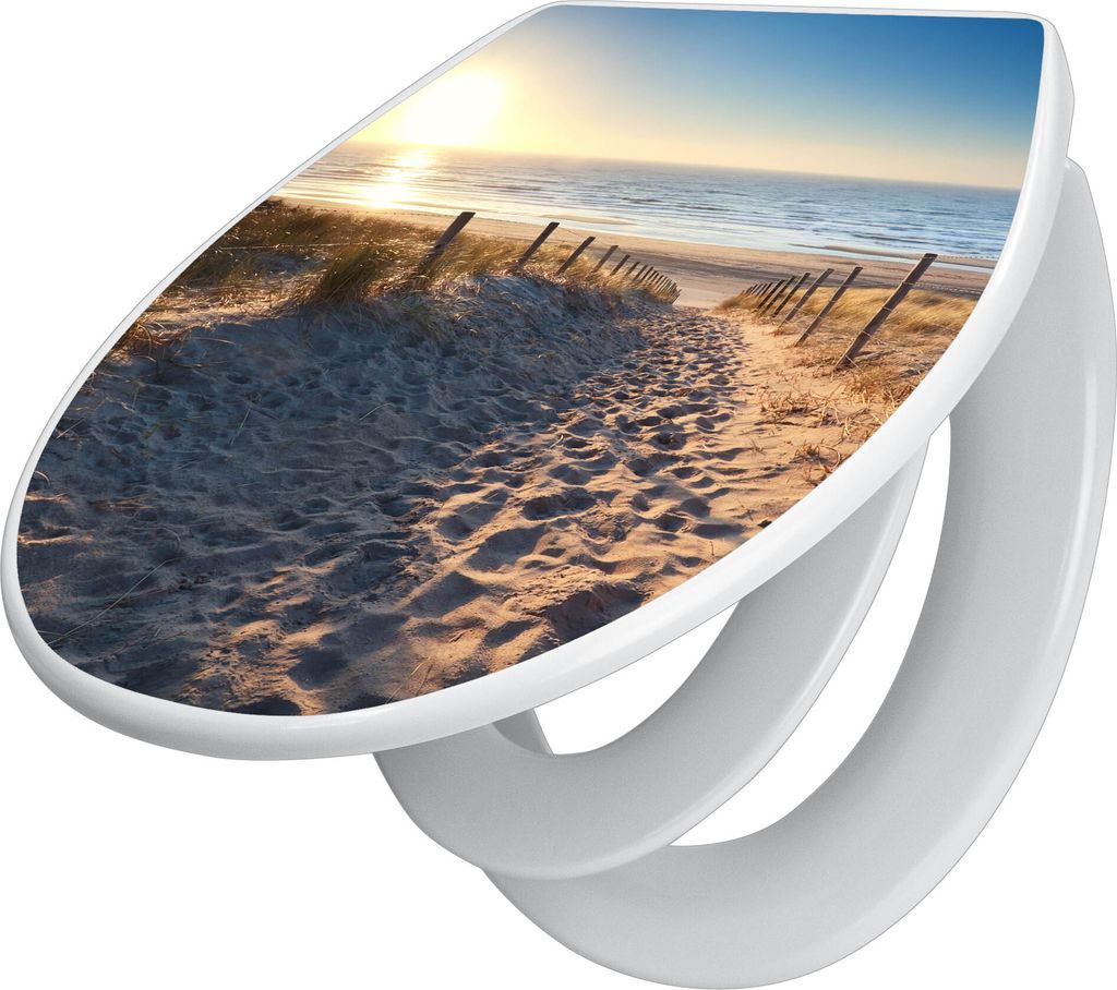 banjado Familien WC Sitz mit Absenkautomatik 37x44,5x5cm -Nordseestrand - Klodeckel/Klobrille mit kindersitz aus hochwertigem Polypropylen - univer...