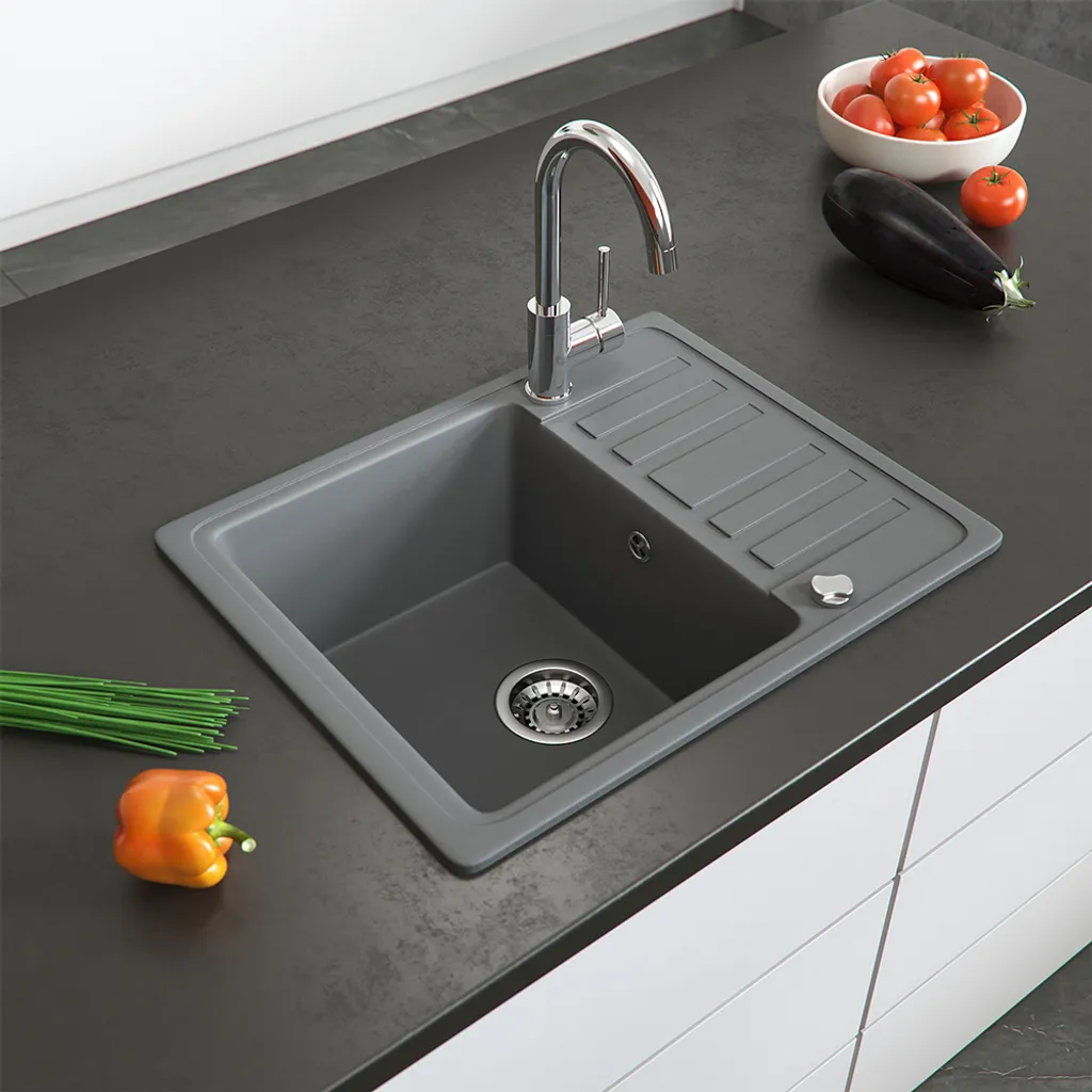 Lavello Cucina Bergström 58x46 Grigio Granito: Lavello Incasso con Gocciolatoio