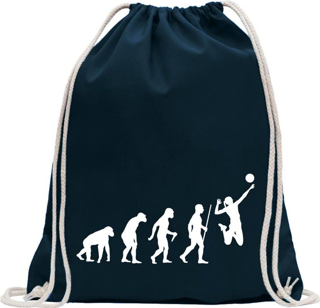 Kiwistar - Turnbeutel - dunkelblau - Volleyball Evolution - Fun Rucksack Sport Beutel Gymsack Baumwolle mit Ziehgurt