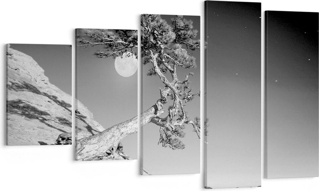 Bild auf Leinwand - Leinwandbild - 5 Teile - Voll der Mond Baum - 100x60cm - Wand Bild - Wanddeko - Wandbilder - Leinwanddruck - Bilder - Wanddekor...