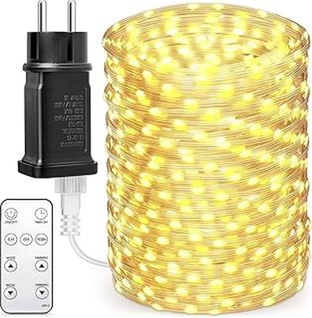 Catena Luminosa Esterno 50m 500 LED Bianco Caldo con Telecomando e Timer