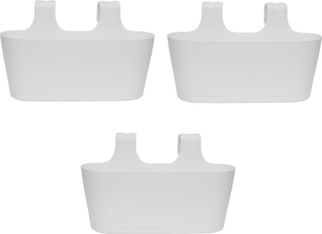 3x Blumenkasten oval Balkon Übertopf Pflanzkasten Blumentopf zum Hängen mit Wasserspeicher Farbe weiß