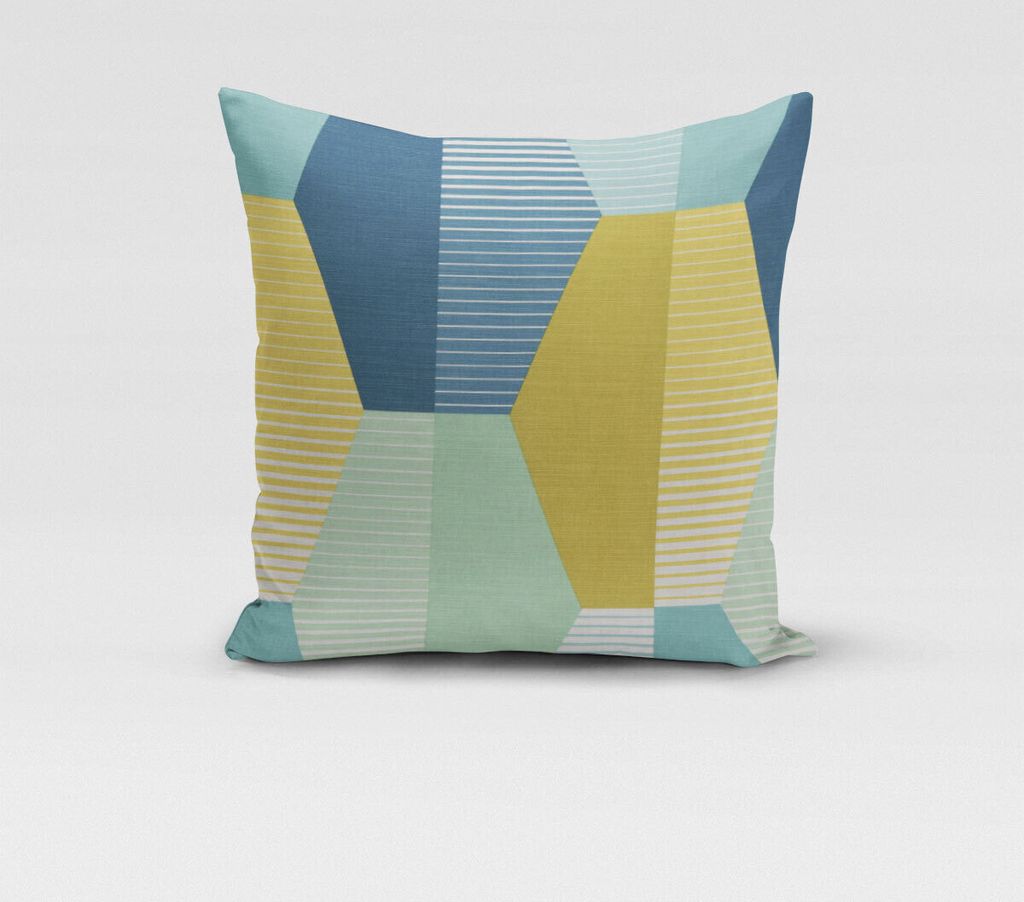 SCHÖNER LEBEN. Kissenhülle geom. Retro Sechseck blau grün weiß Größe 80x80cm (HxB) 80x80cm (HxB) Größe