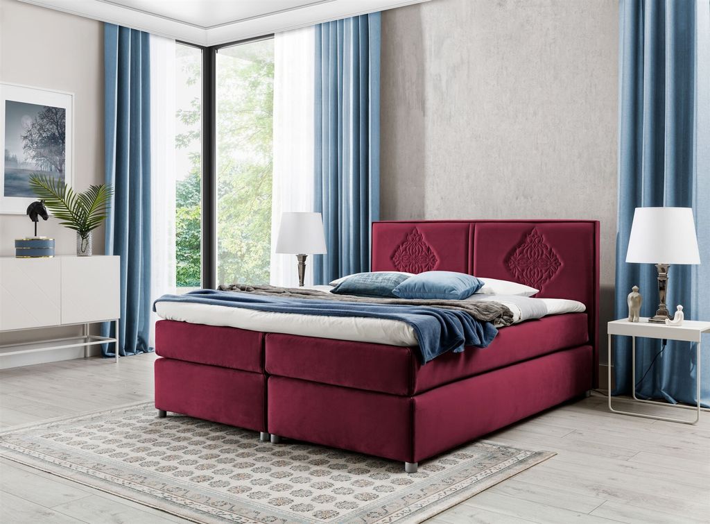 Boxspringbett Schlafzimmerbett Bett DAMIANO DELUX Stoff Bordeaux 120x200cm