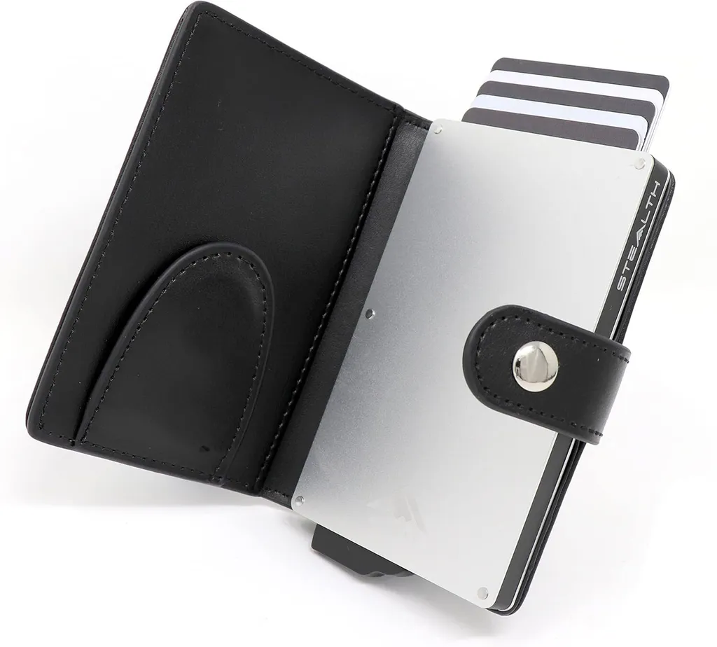 Porta carte di credito RFID da uomo - Portafoglio pop-up minimalista con confezione regalo - Porta carte di credito in metallo da uomo (argento alluminio nero)
