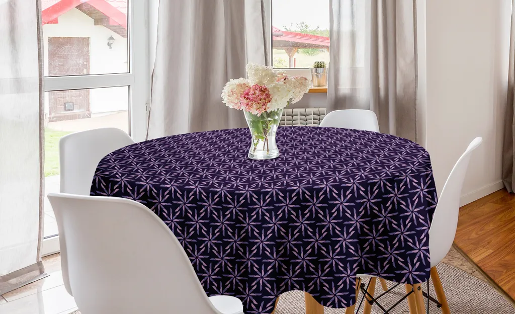 ABAKUHAUS Tovaglia geometrica rotonda, motivo astratto invernale, tovaglia circolare per sala da pranzo, decorazione per cucina, 150 cm, malva lavanda-viola