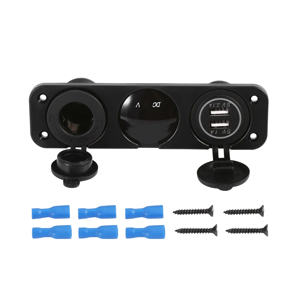 Pannello 3 Fori 12V con Doppia USB e Voltmetro per Camper e Barche - 3