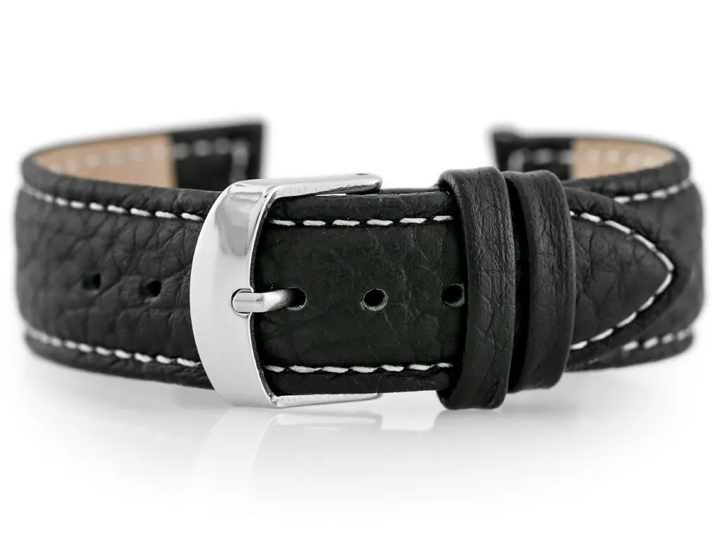 Cintura in pelle per orologio W71 - nero/bianco - 18 mm