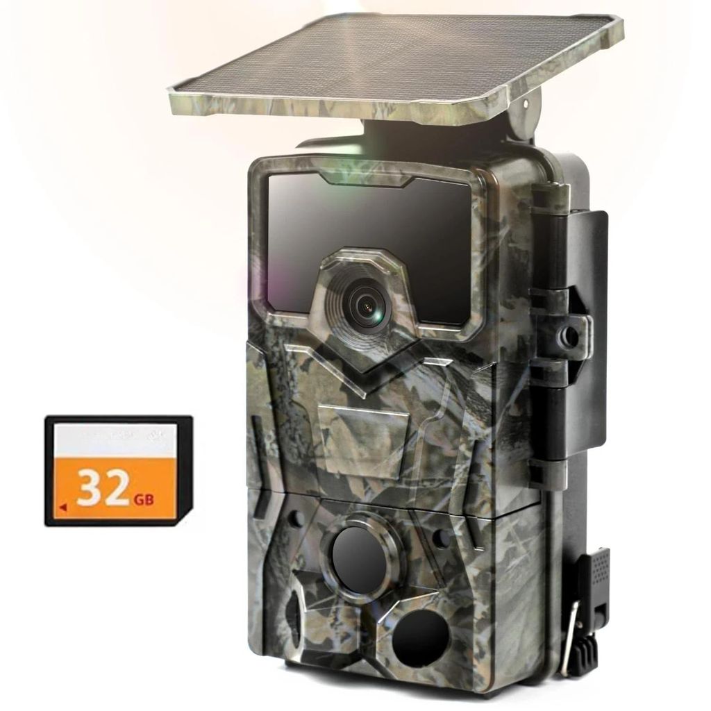 4K 48MP Solar Wildkamera Wildtierkamera mit 32 GB Karte 0,1s Auslösezeit Wildtierkamera mit Nachtsicht Bewegungsmelder Kein WLAN IP66 Wasserdicht