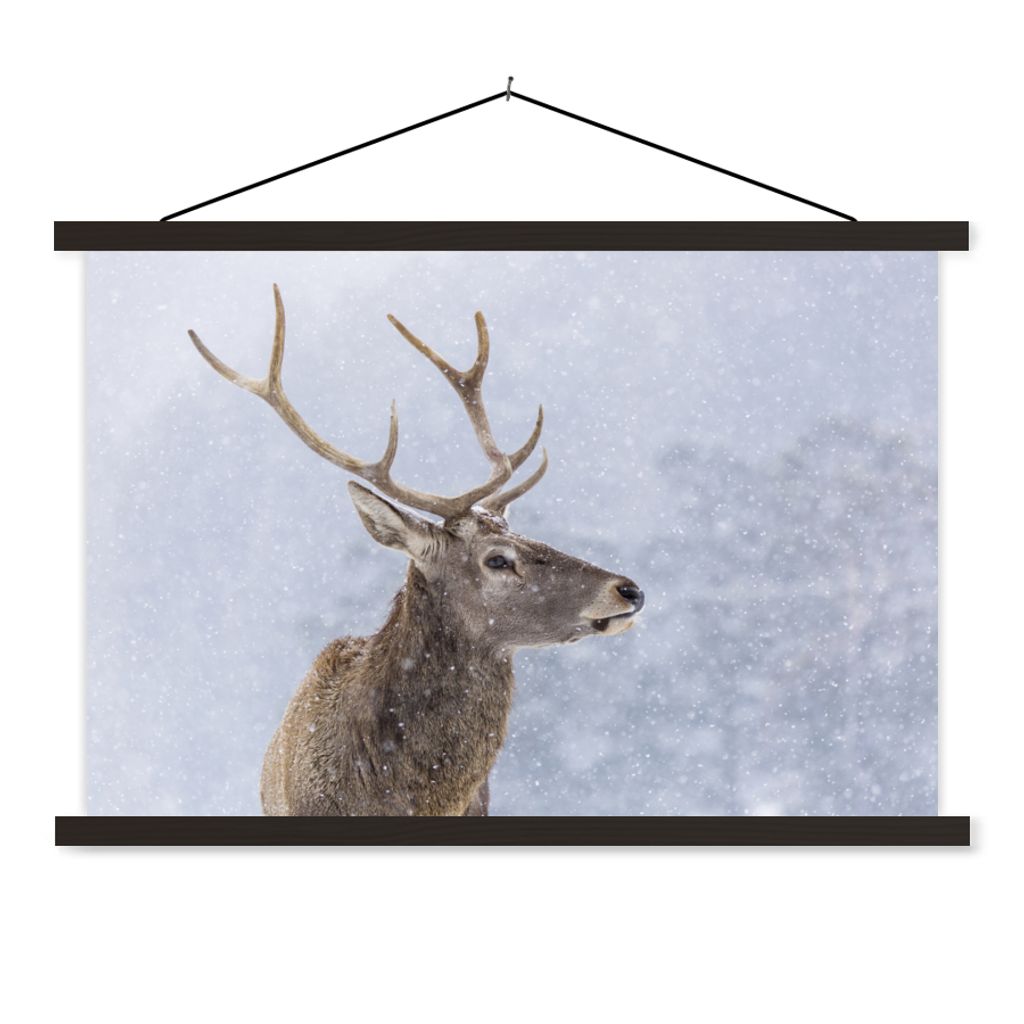 MuchoWow Textilposter Schnee - Hirsche - Winter 150x100 cm mit schwarzem Rahmen - Schlafzimmer