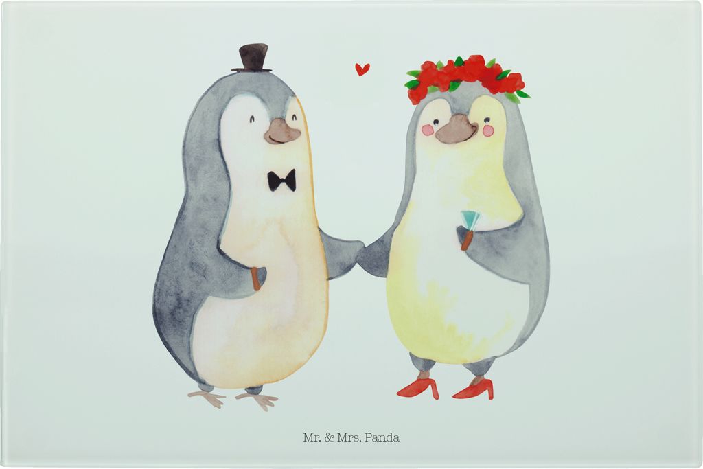 Mr. & Mrs. Panda Medium Glas Schneidbrett Pinguin Heirat - Produktbild 