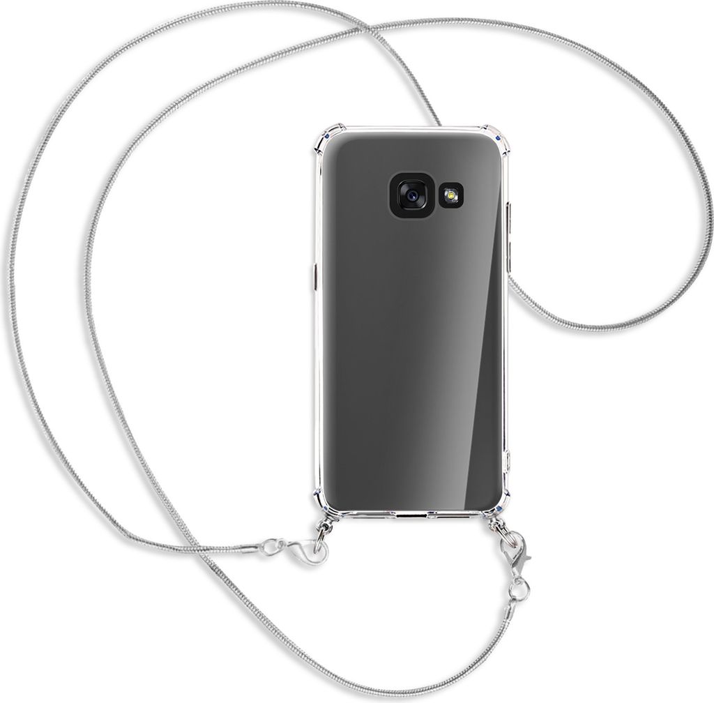 Handykette Backcover-Schutzhülle mit Band (Metall silberfarben) für Samsung Galaxy A3 2017 - silberfarbene Kette Snake