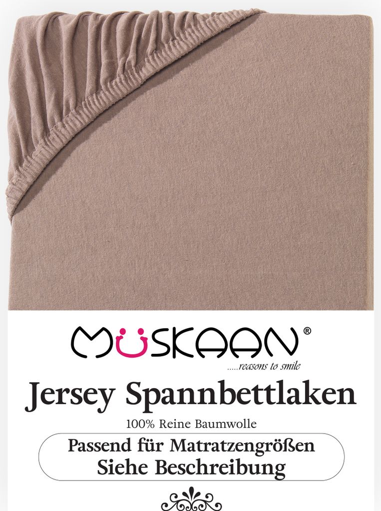 Müskaan Jersey Spannbettlaken 180x200 - 200x220 nougat für Boxspringbett und Wasserbett Bettlaken 100% Baumwolle