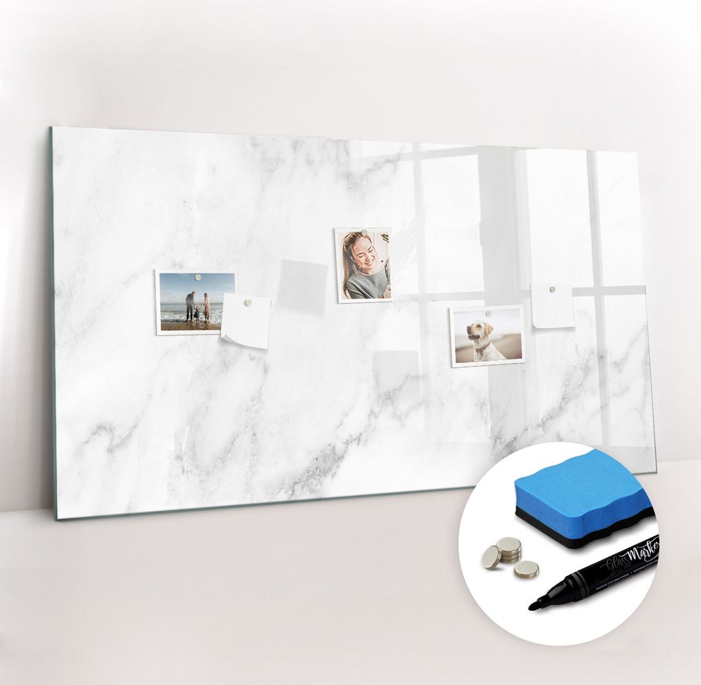 Magnetpinnwand Memoboard - Zubehörsatz - Schwarzer Marker + Schwamm + Magnete - 120 x 60 cm - Marmor