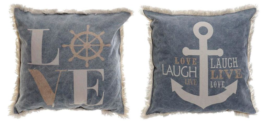 Kissen DKD Home Decor Blau Weiß Marineblau Randbereich (45 x 10 x 45 cm) (2 Stück)