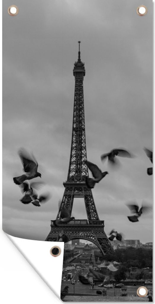 MuchoWow 80x160 cm Outdoor-Poster Gartendeko Sichtschutz Garten Poster für den Garten Vögel vor dem Eiffelturm