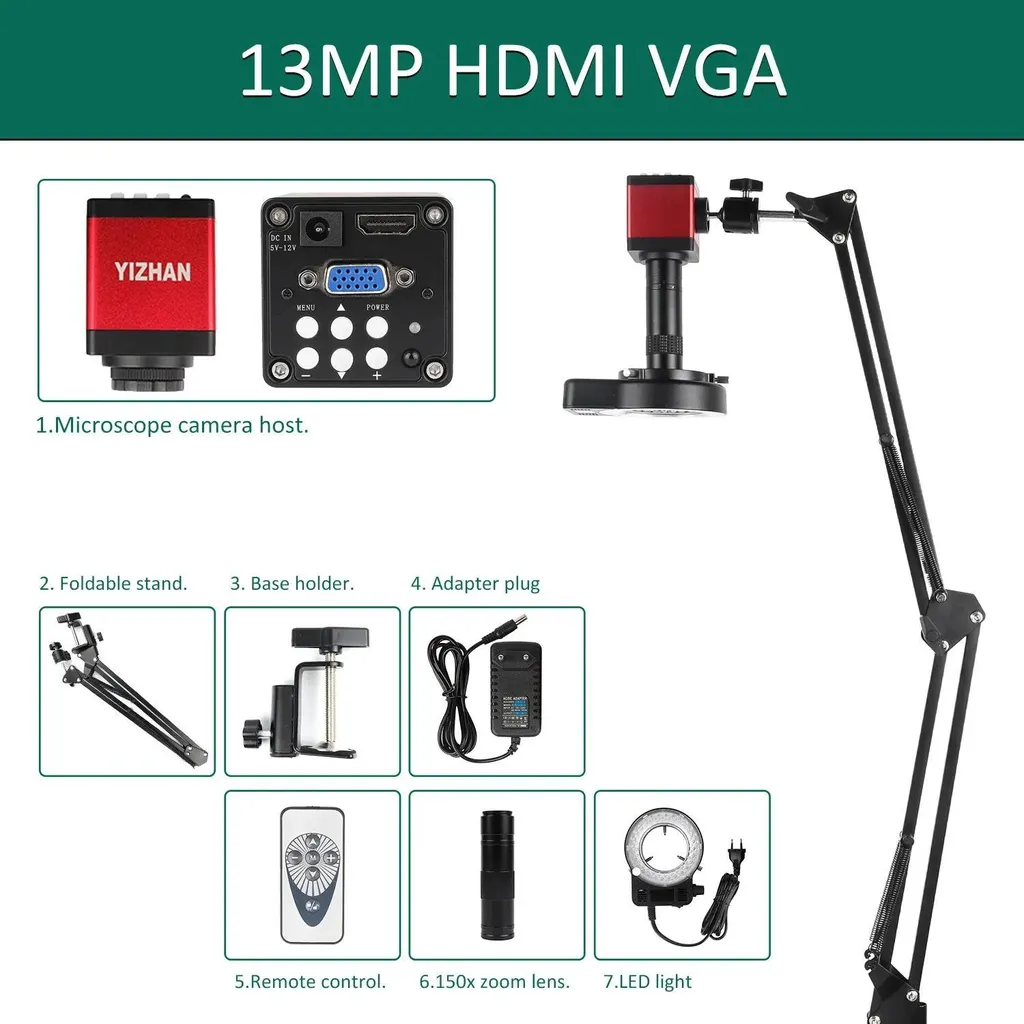 Réparations précises avec ce microscope 4K HDMI 13MP zoom 150X fluide
