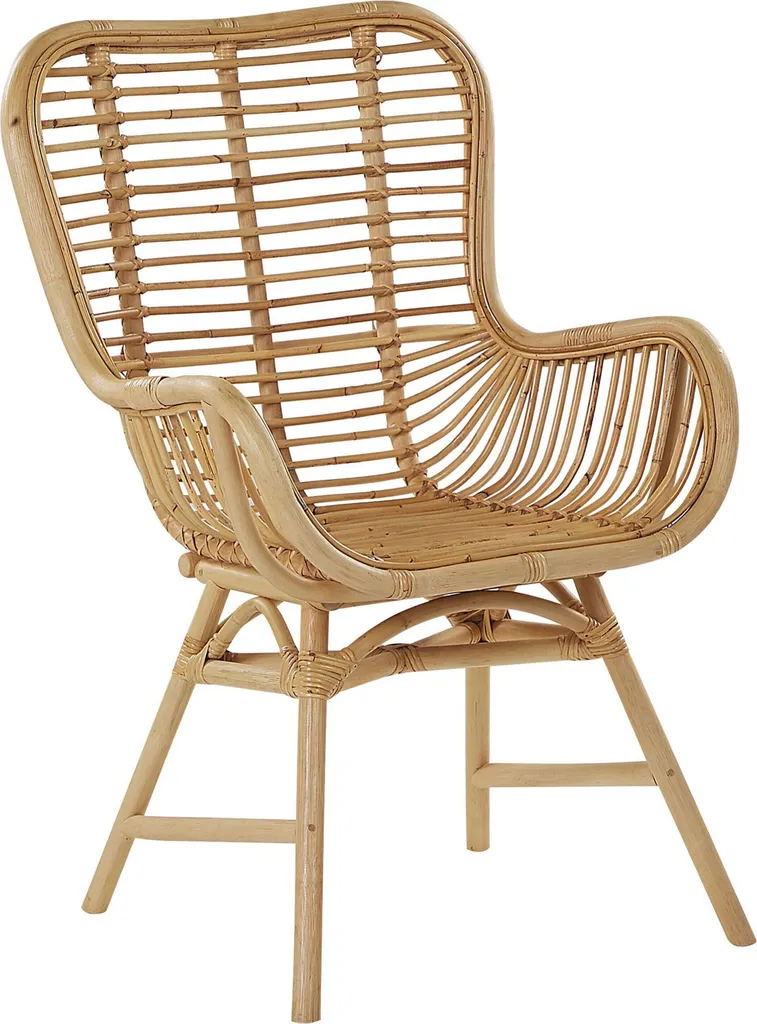 Chaise salle à manger confortable en rotin marron dossier haut fixe