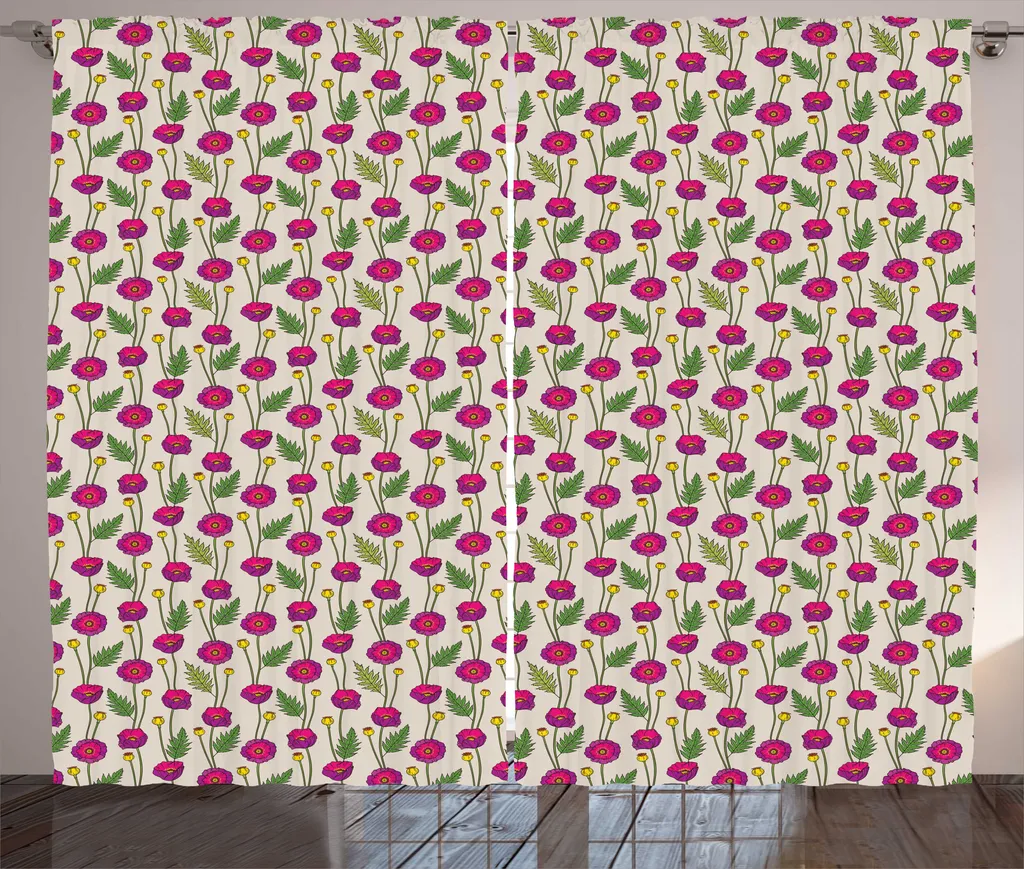 Rideaux ABAKUHAUS Coquelicots Roses 280 x 225 cm avec Crochets Inclus