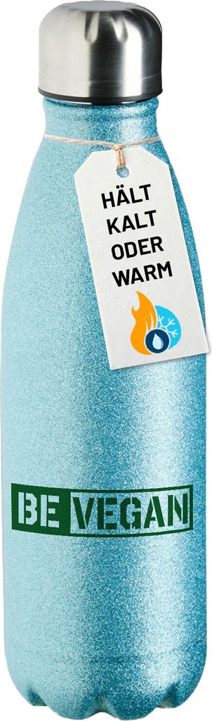 Huuraa Trinkflasche Be Vegan Modern 500ml Blue Edelstahl Wasserflasche Trinkflasche Geschenkidee