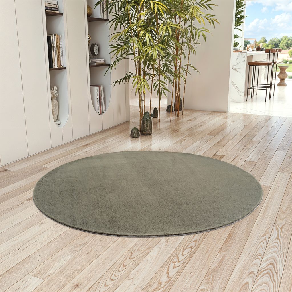 Teppium Waschbarer Kurzflor Teppich, rutschfest & weich, Modernes Einfarbig Design für Wohnzimmer, Schlafzimmer, Grösse: 200 cm Rund