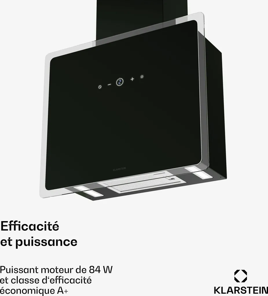 Klarstein AlizeEdge Hotte Murale 60cm - Aspiration 487 m³/h Noire