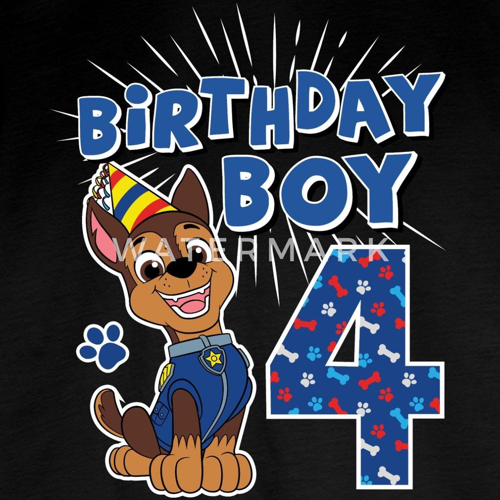 Spreadshirt Paw Patrol 4 Jahre Alt Geschenk 4. Geburtstag Chase Kinder Premium Langarmshirt, 98/104 (2 Jahre), Schwarz