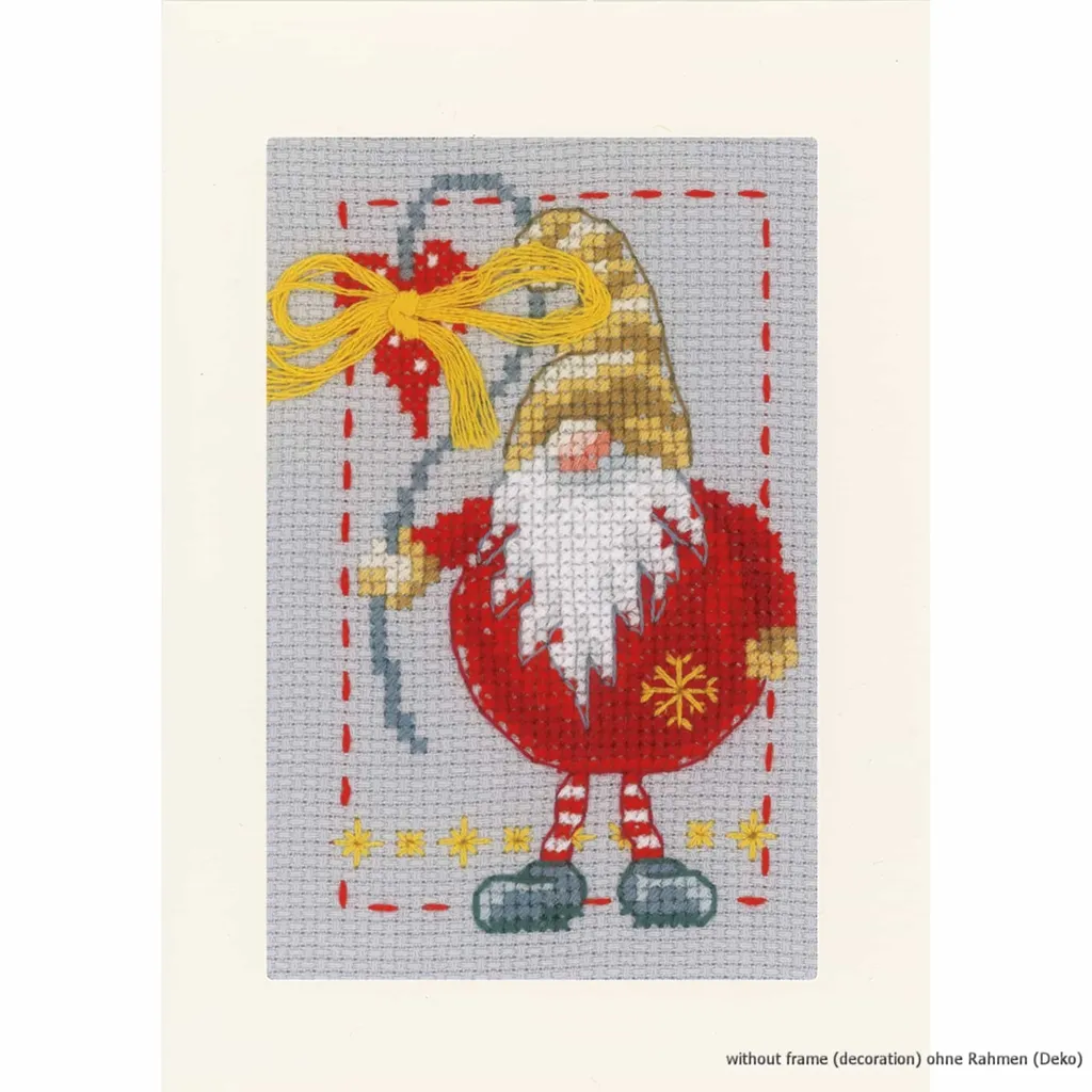 Set 3 Biglietti Natale Gnomi Vervaco - Ricamo Punto Croce Contato - 12