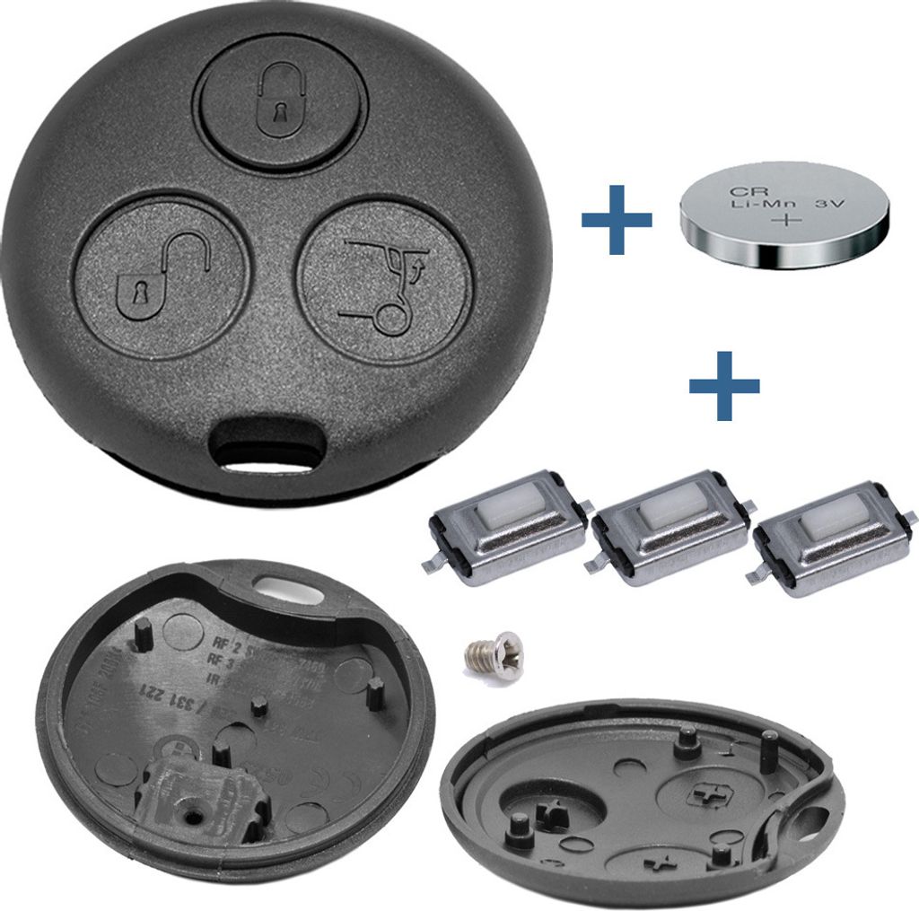 Auto Schlüssel Funk Fernbedienung 1x Gehäuse + 3X Mikrotaster + 1x CR1225 Batterie + 1x passende Schraube kompatibel mit SMART