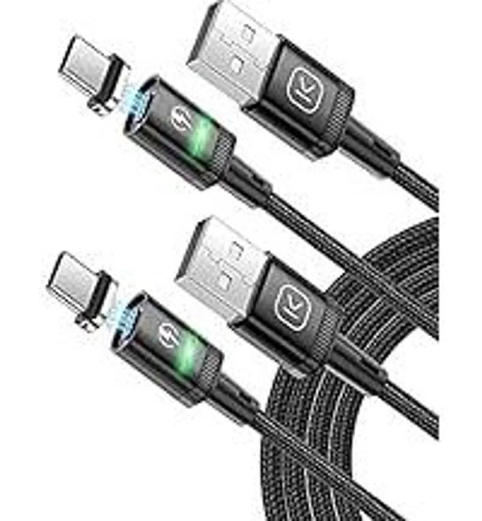 Cavo di ricarica magnetico USB-C Kuulaa, 2 pezzi, 3 A, cavo USB magnetico con adattatore di tipo C, supporta la ricarica rapida QC 3.0 e il trasferimento dati, cavo di ricarica magnetico intrecciato in nylon (nero, 2 m*2) - 1