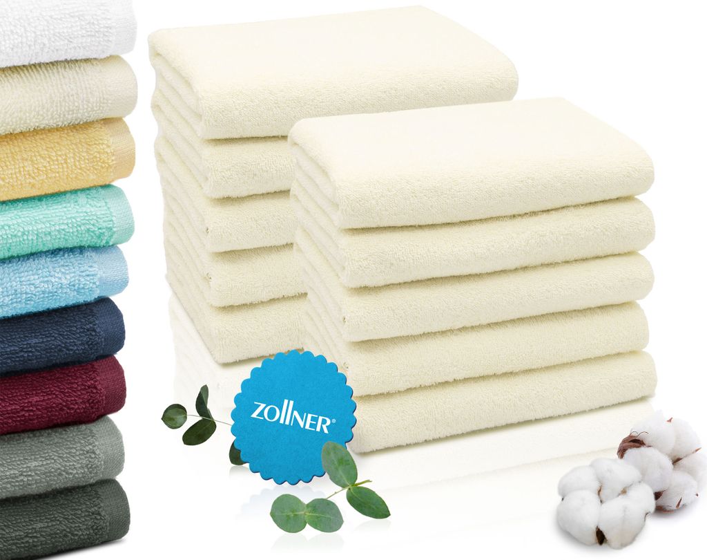 10er Set Handtücher, 50x100 cm, 100% Baumwolle, creme