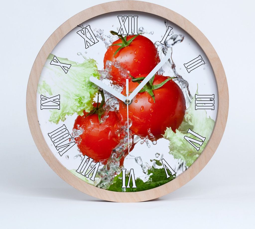 Holzuhr 20fi cm wanduhr - weiße Spitzen - Tomaten und Salat