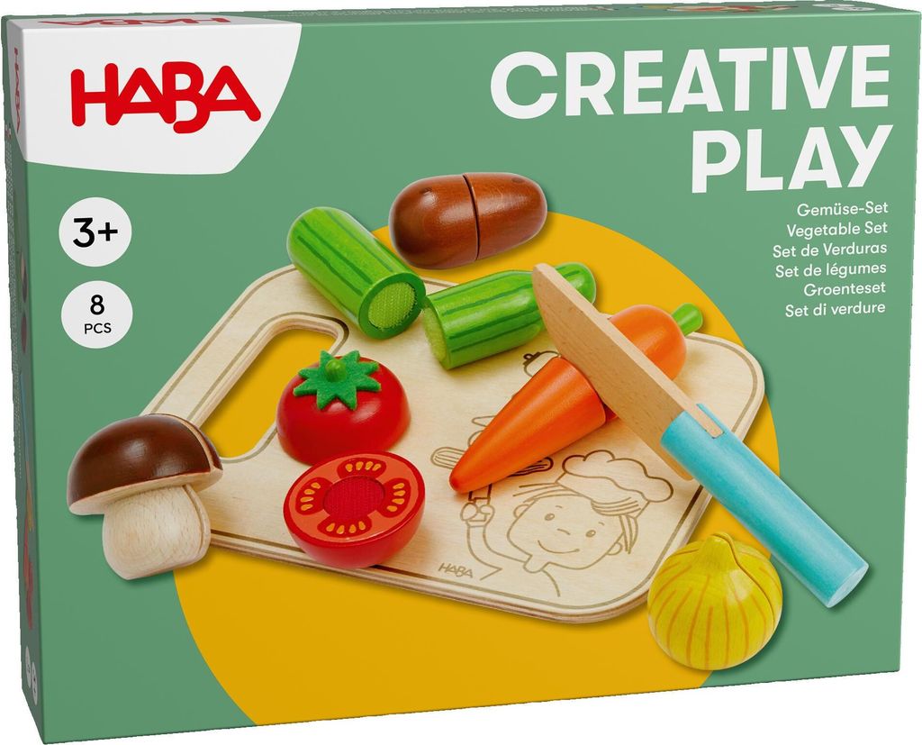HABA Creative Play Gemüse-Spielset - Holz-Gemüse für Kinder - Ideal für Spielküche und Kaufladen - Kreatives Rollenspiel-Zubehör und Montesso...