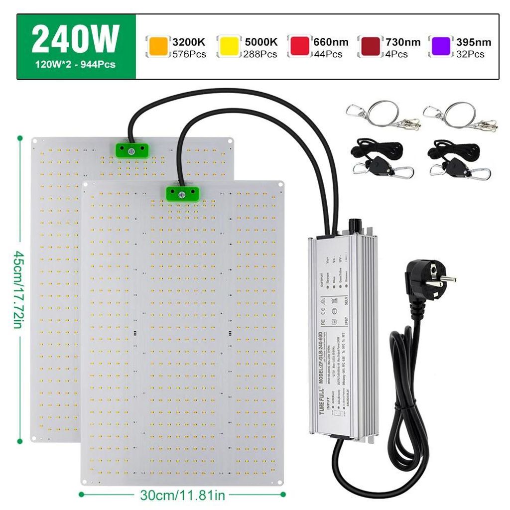 LED Pflanzenlampe - Grow Light 240W - LM281B Chip - Dimmbar mit Drehknopf - AC100–277V - Aluminium - Farbwechsel