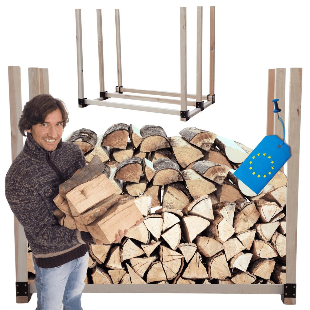 MODO24 Kaminholzregal, Holzunterstand, Brennholzregal, Holzlager, Brennholzständer, Aufbewahrung, Garten, Wetterfest, Massivholz, 120x116x80 cm, DRE