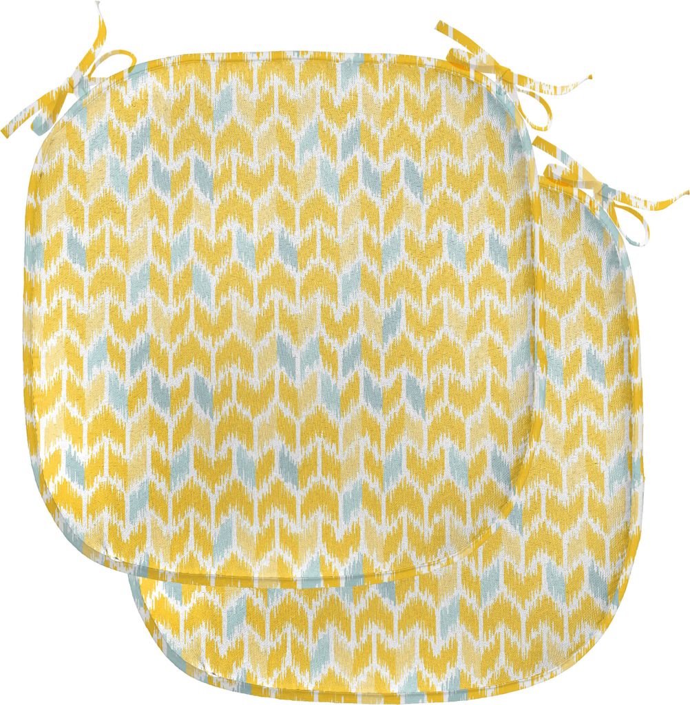 ABAKUHAUS Yellow Chevron Polster für Esszimmerstühle, Ikat Stil Tile, Dekoratives wasserfestes Kissen mit Riemen für Küchensitze, 40 cm x 40 cm...