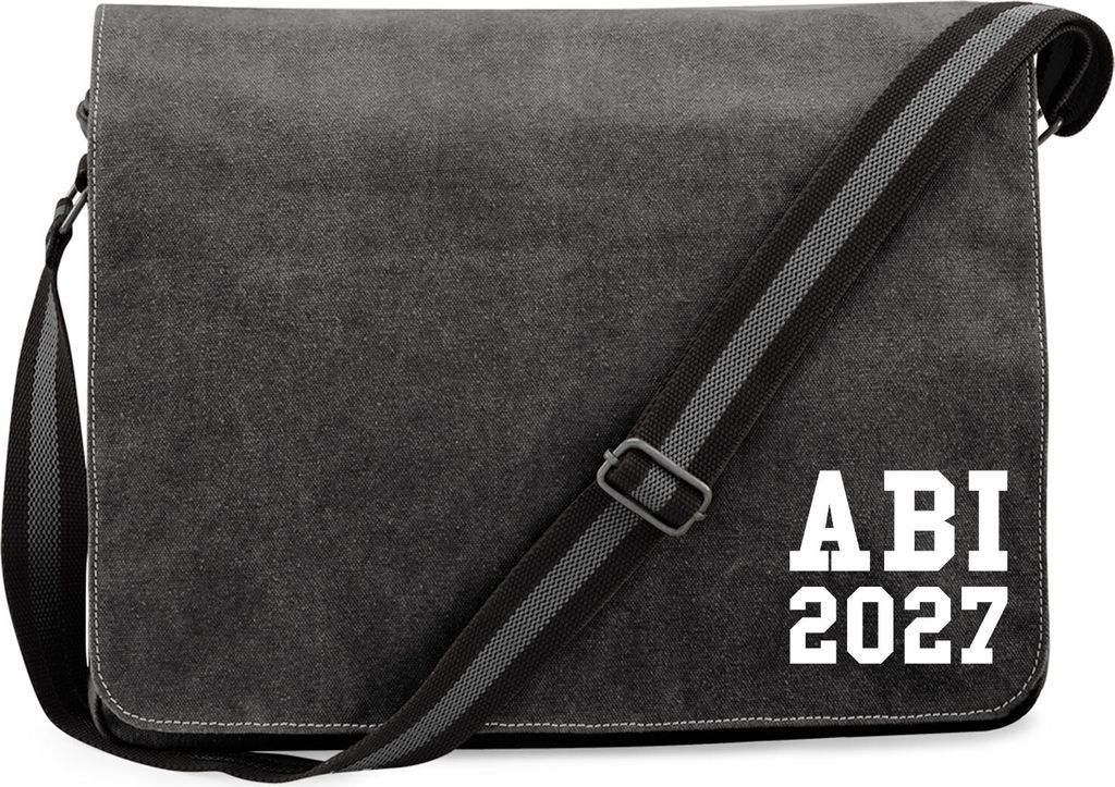 Huuraa Umhängetasche ABI 2027 Abitur 14 Liter Black Canvas Laptoptasche Geschenkidee